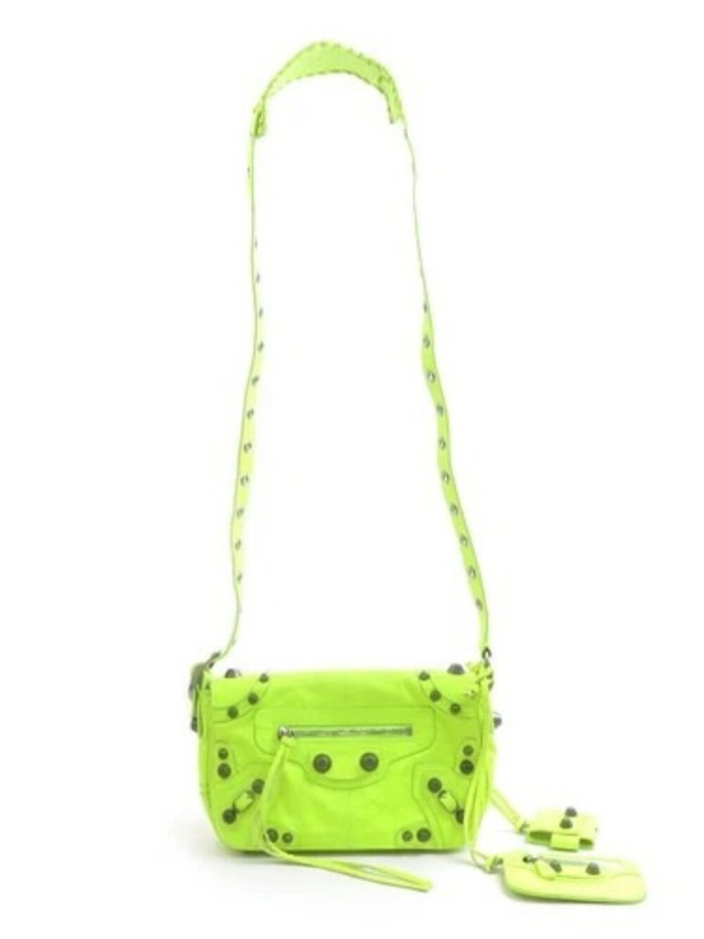 Auth BALENCIAGA Le Cagole XS Shoulder Bag Neon Yellow Leather/Metal - 90289k